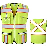 AnnJoYoo Class 2 Safety Vest with Zipper Front and multiple Pockets, High Visibility Vest, Meets ANSI/ISEA Standards