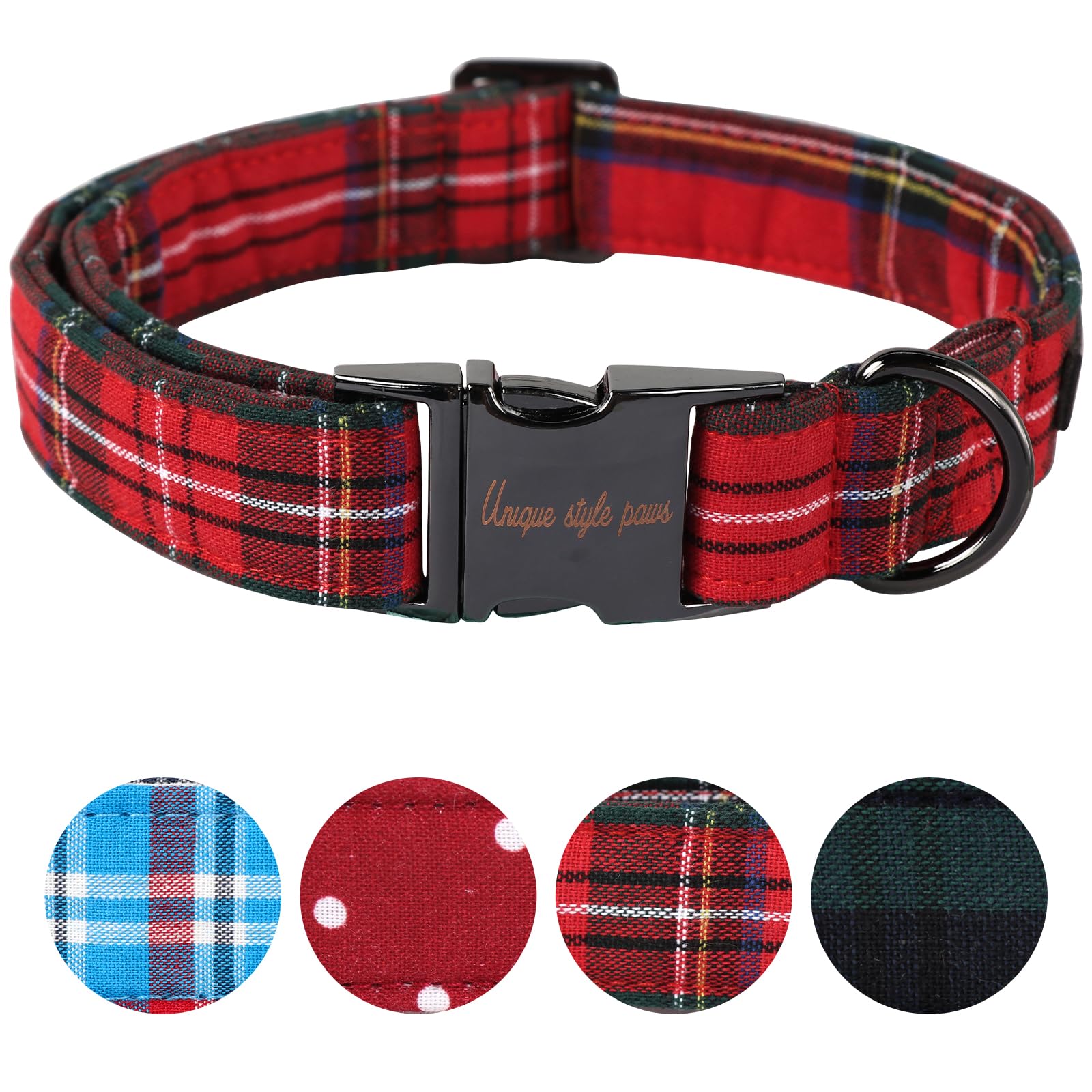 Unique style paws Dog Collar Pet Gift Adjustable Soft and Comfy Plaid Collars for Small Medium Large Dogs, Neck 10-16 inches