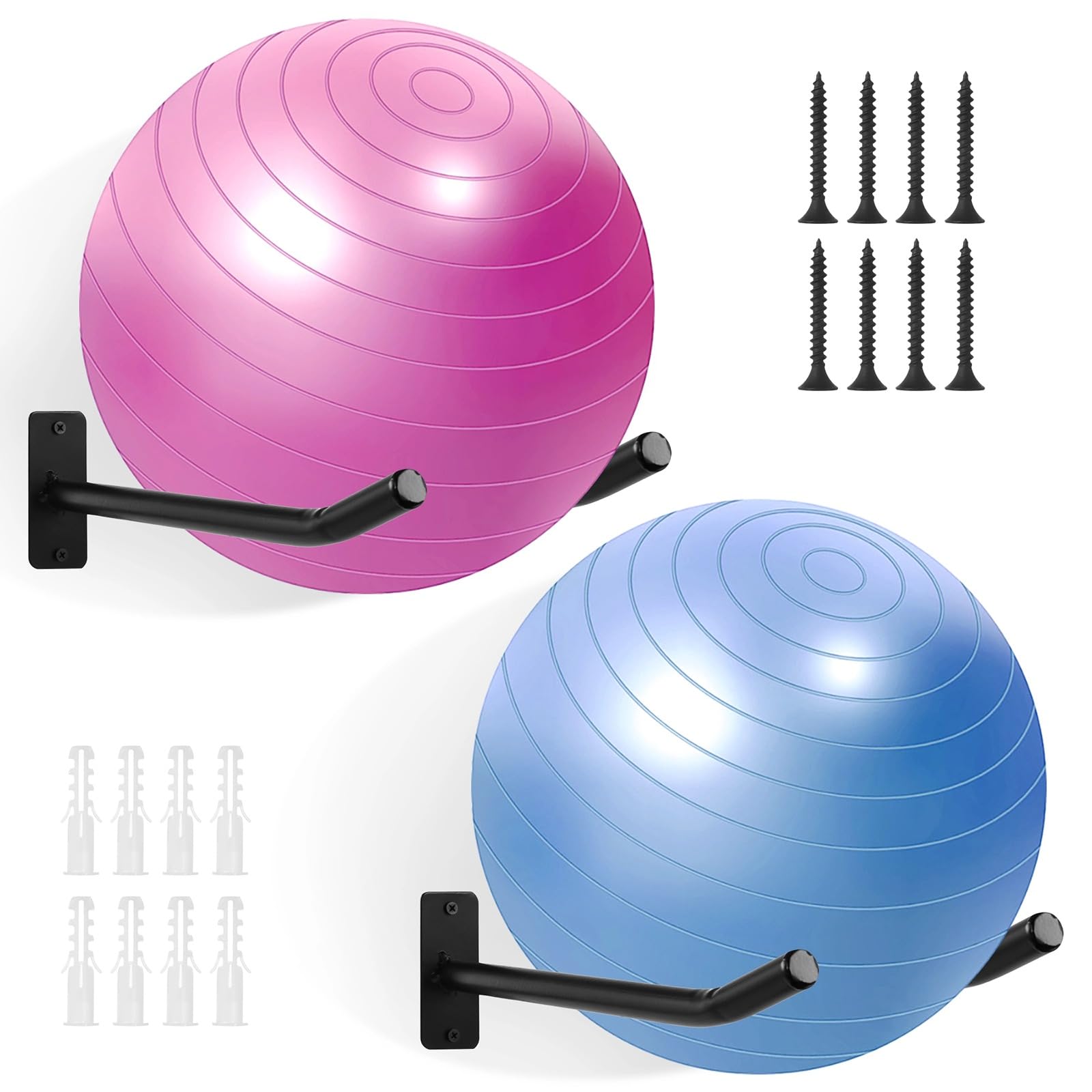 Photo 1 of TIMCORR Medicine Ball Rack, 2 Pairs Yoga Ball Racks, Exercise Ball Wall Holder, Fitness Ball Wall Rack for Gym, Garage Ladder Wall Mount, Metal Storage Wall Rack for Basketballs, Volleyballs