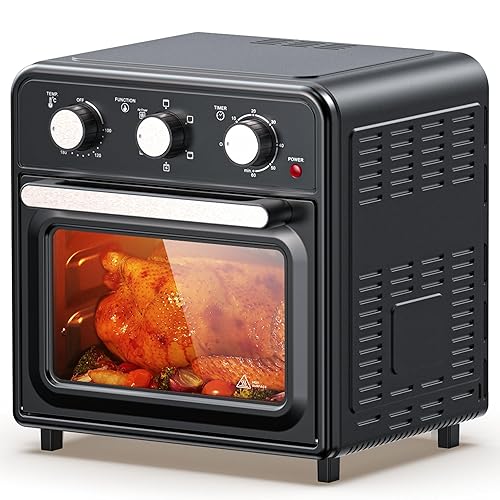 22L Large Air Fryer Oven with Rotisserie, 6-in-1 Countertop Convection Oven, Dual Heating & 360° Hot Air Circulation for Rapid Even Cooking, Family Size Oil-Free Cooker with Accessories, 1800W