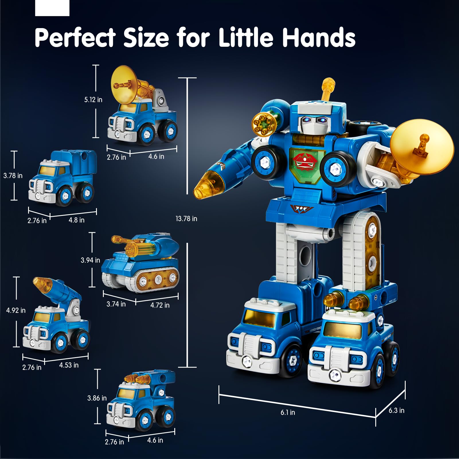 hahaland 5 Year Old Boy Birthday Gift - STEM Toys for Ages 5-7, Toy for 5 6 Year Old Boy, 5 in 1 Building Take Apart Trucks Transform to Robot, Boys Toys Stocking Stuffers for Kids Christmas Ages 5-8