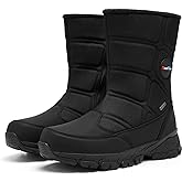SILENTCARE Men's Winter Waterproof Snow Boots Warm Slip On Mid-Calf Zipper Booties Lightweight Outdoor Athletic