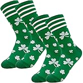 OBUSATT 2 Pairs St .Patricks Day Socks Bulk Men Shamrock Novelty Cotton Socks Irish Crew Dress Decorations for Women Men Gift Parade Costume Accessories