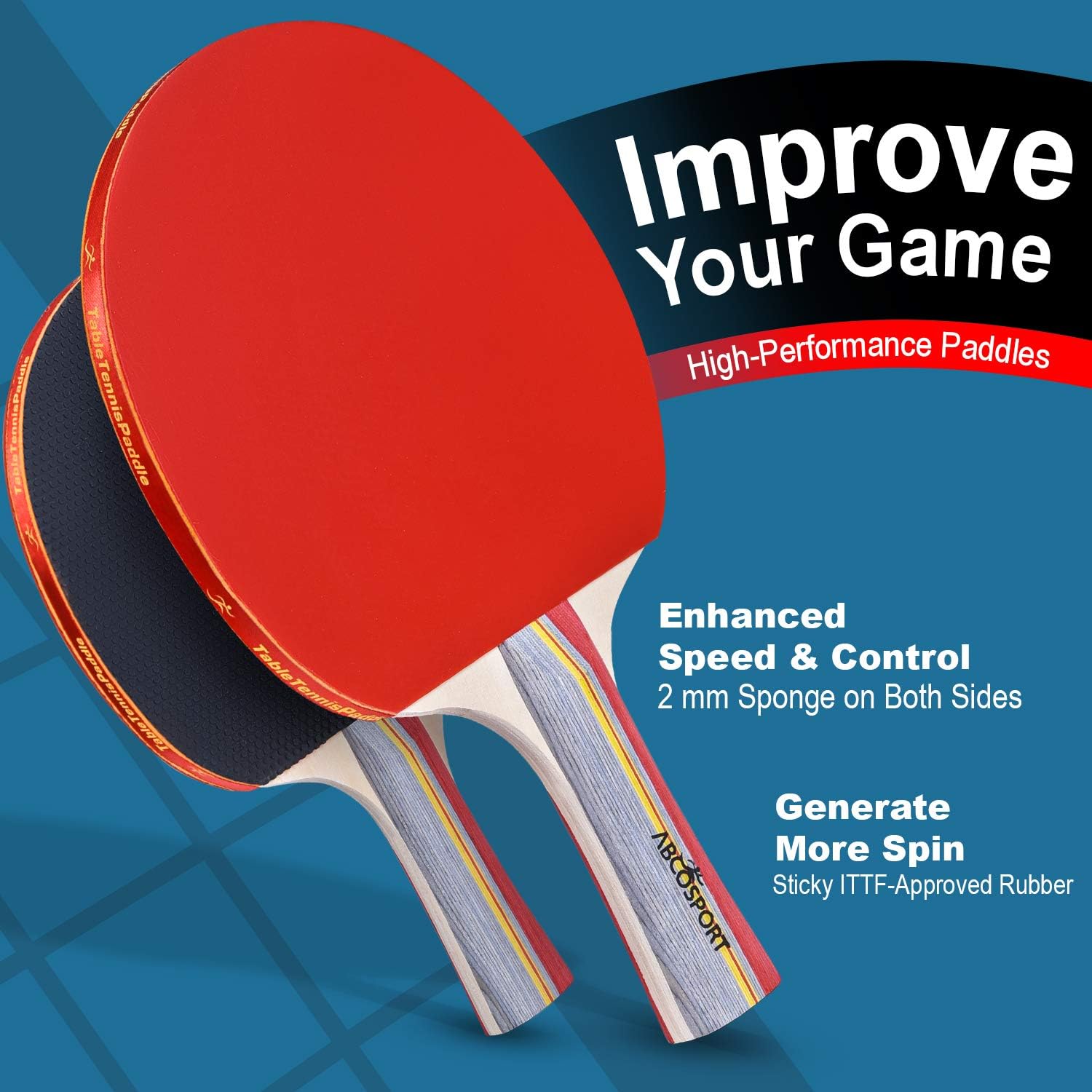 Abco Tech Ping Pong Paddle & Table Tennis Set - Pack of 4 Premium Rackets and 6 Table Tennis Balls - Soft Sponge Rubber - Ideal for Professional and Recreational Games - 2 or 4 Players : Sports & Outdoors