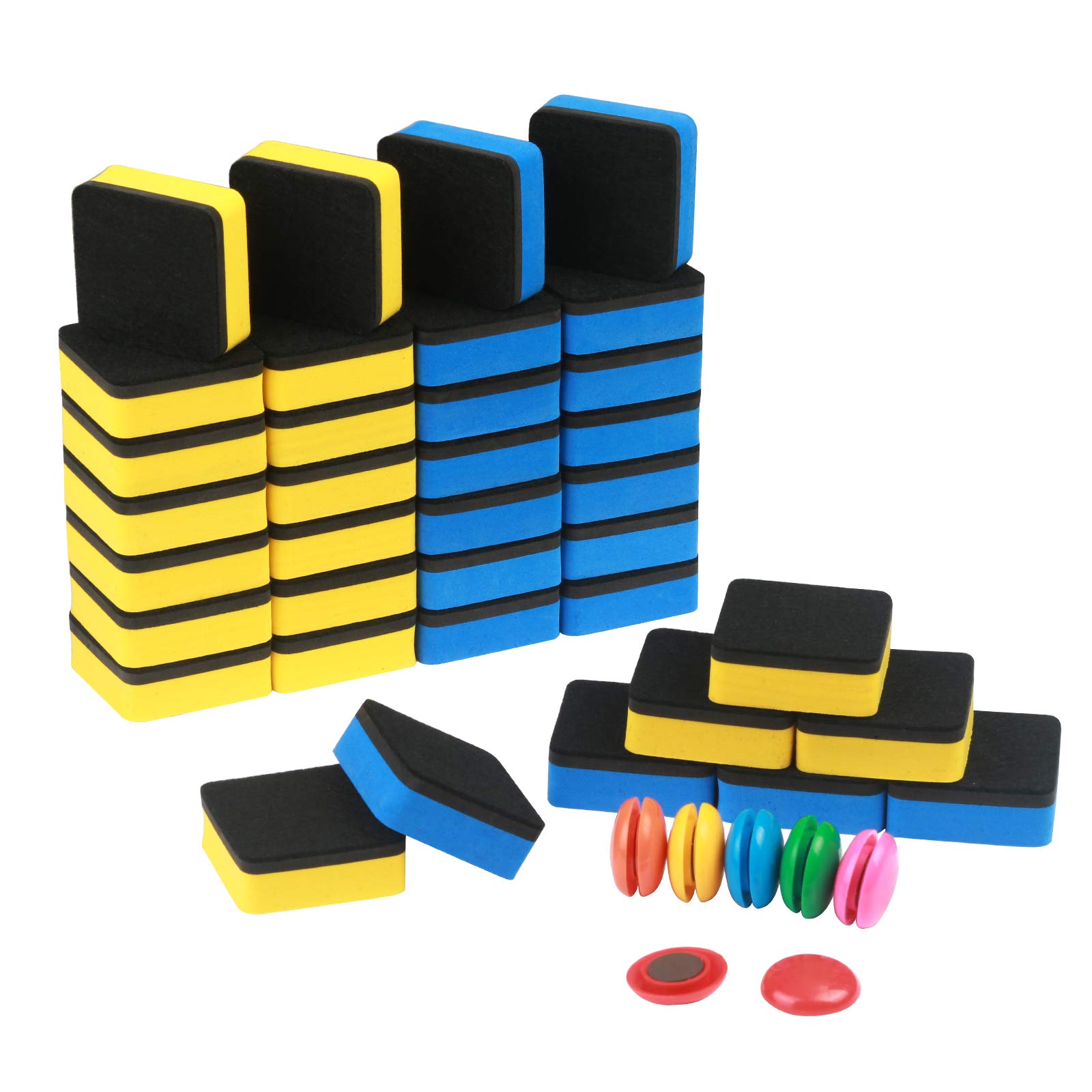 Dry Erase Eraser,LANMOK 36pcs Square Whiteboard Erasers Magnetic Erase with 12pcs Magnet Buttons for Kids Teachers Home Classroom Office
