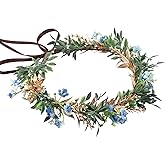 KorViSHOW Flower Crown Renaissance Headpiece - Blue Flower Headband Fairy Floral Headpiece for Women Girls Bridal Wedding Renaissance Halloween Party Birthday Photo Props