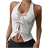 Milumia Women's Backless Halter Crop Top Y2K Bow Front Cut Out Sleeveless Going Out Tank Tops