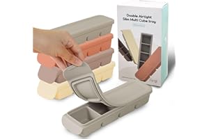 Firgi Meal Prep Ice Cube Tray – 4EA 4-Cube Ice Trays for Freezer Breast Milk Freezer Tray – Food-Grade Silicone Ice Cube Trays with Lid – Double Airtight Silicone Mold Container with Lid