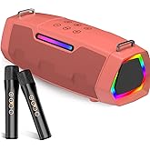 Portable Karaoke Machine for Karaoke Fan - 60W Powerful Bluetooth Speaker with Two Wireless Microphones for Outdoor & Family Festival Party, Ideal for Adults, Kids, Teenager - Orange Red