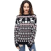 Ugly Christmas Sweater for Men, Reindeer Unisex Women Xmas Fairisle Classic Pullover for Party Festive Party