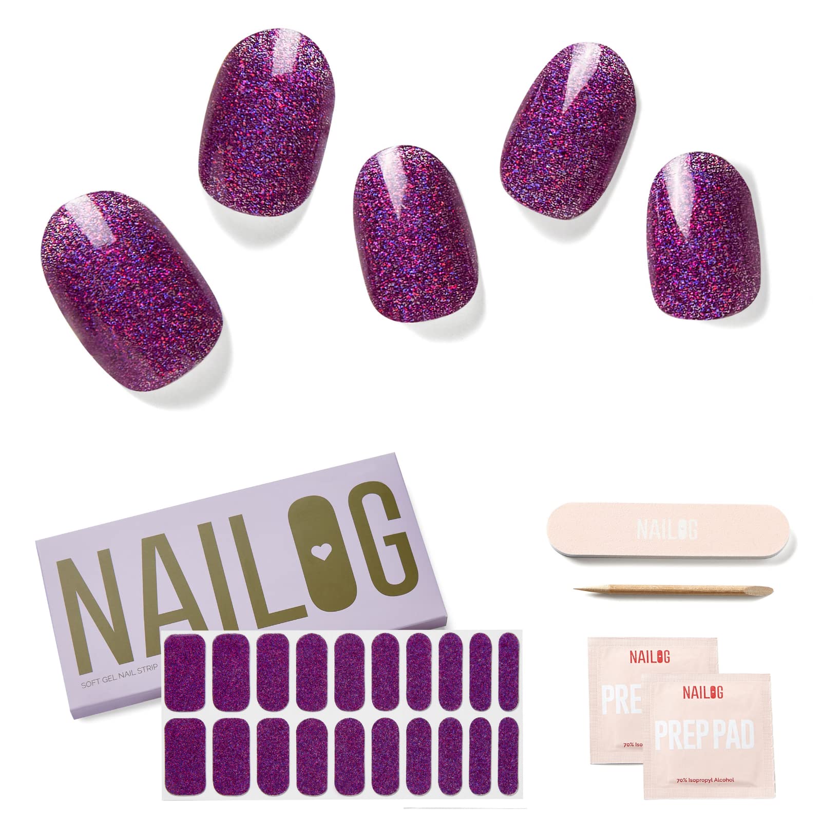 NAILOG Semi Cured Gel Nail Strips (20 Extra Long Stickers) | Glossy & Long Lasting Soft Gel Finish Wrap| RSVP