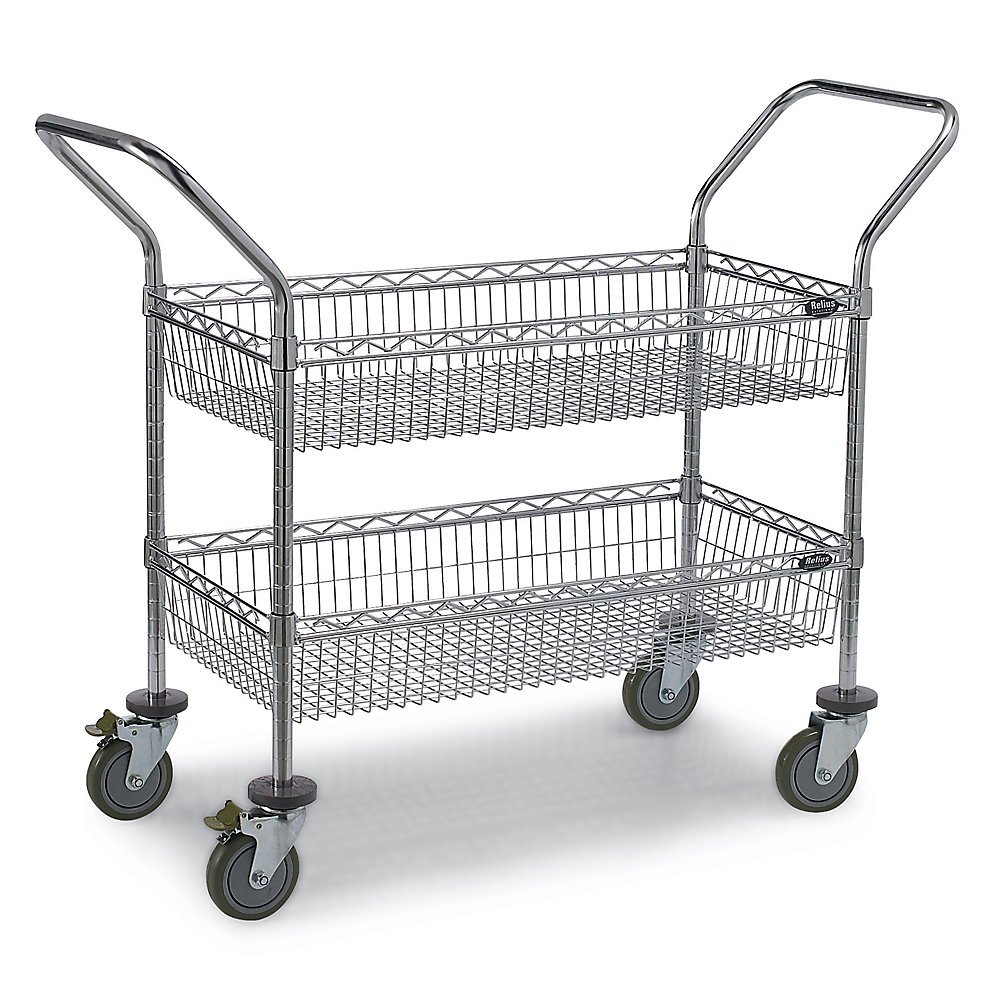 Relius Solutions Chrome Wire Basket Carts 36"Wx24"D Shelf