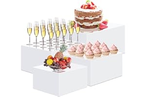 BINBE Acrylic Risers for Display,White Acrylic Cube Box Dessert Display Stand with Hollow Bottoms 4 Different Size Acrylic Product Display Risers for Party Decor (White(7,8,9,10)" x 1Set)