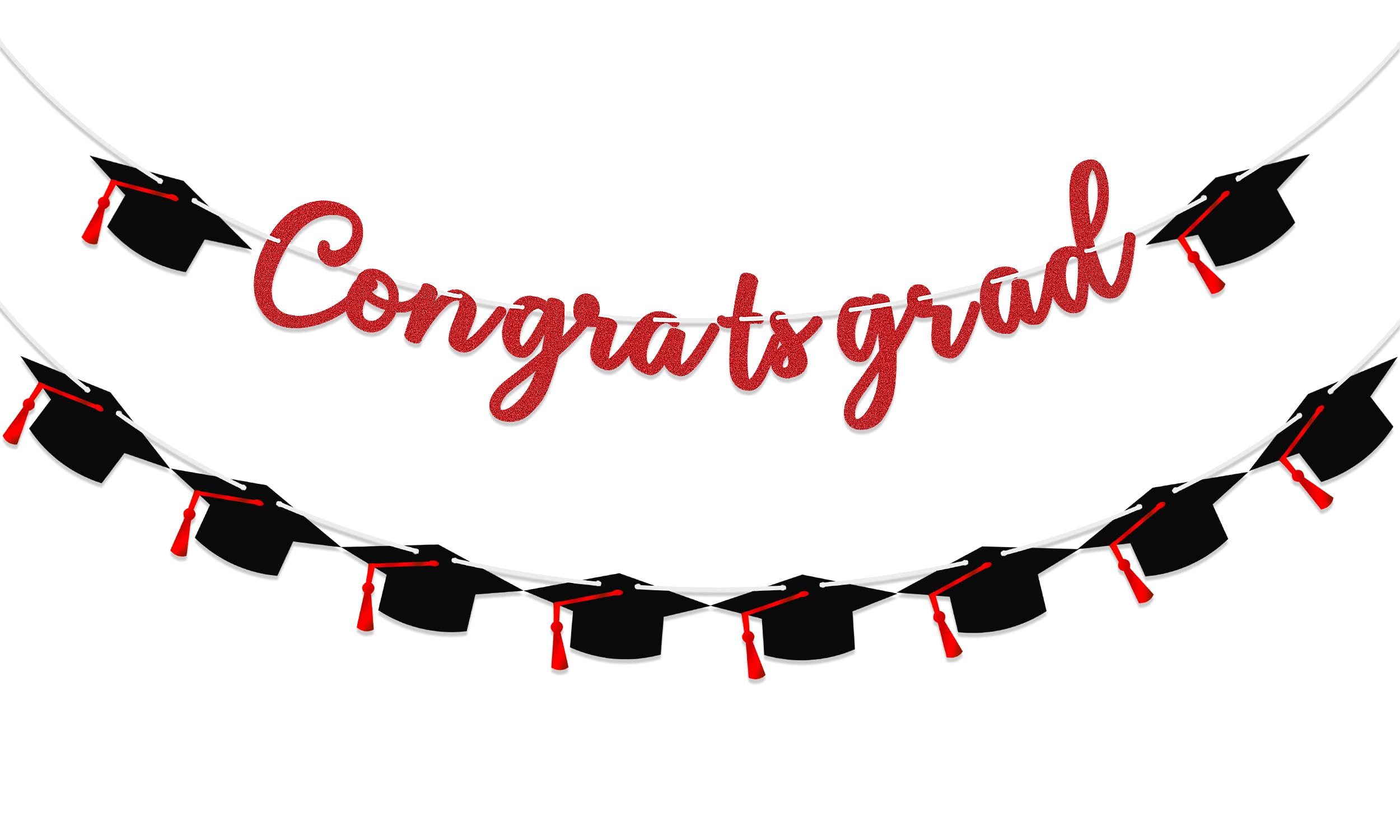 Photo 1 of *3 Pack* 15PCS Red Glitter Congrats Grad Banner, Graduation Garland Set, Graduation Banner with Tassel for Graduation Party Decorations Supplies, High School College Party Favors Decor NO DIY