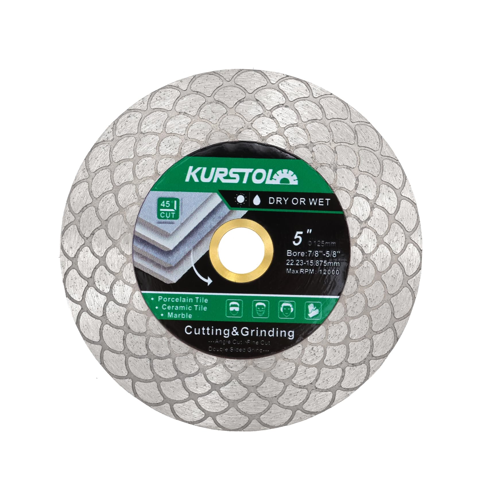 KURSTOL Diamond Tile Cutting Disc - 125mm Diamond Cutting Wheel, Arbor 22.23-15.87mm Dual-Purpose for Cutting and Grinding Ceramic Tiles,Porcelain,Granite,Marble