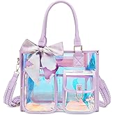 QIXIHU Clear Tote Bag 12x12x6 Thick PVC clear bags for Stadium Events Transparent Bag for Sports Events,Concert,Work & Beach