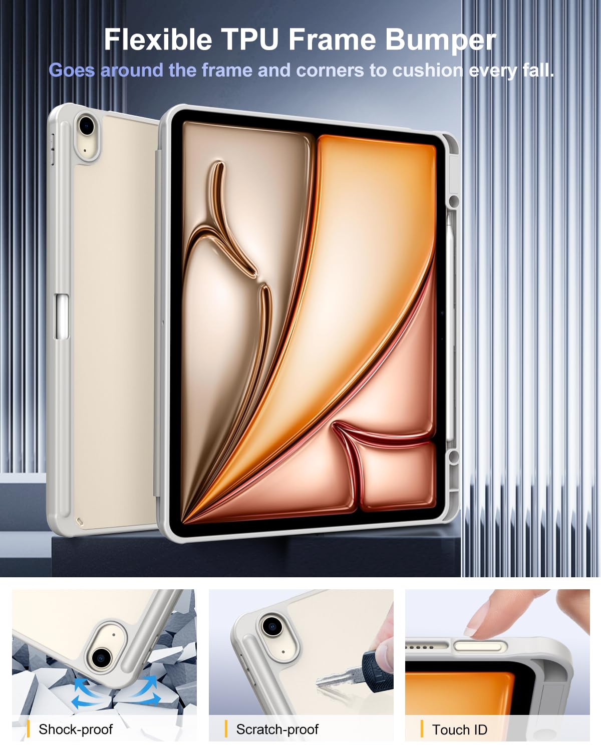 TiMOVO Case for New iPad Air 13 inch (M3/M2-2025/2024) with Pencil Holder, Slim Stand Protective Cover with Clear Transparent Back Shell for iPad Air 13 inch, Auto Wake/Sleep, Light Gray