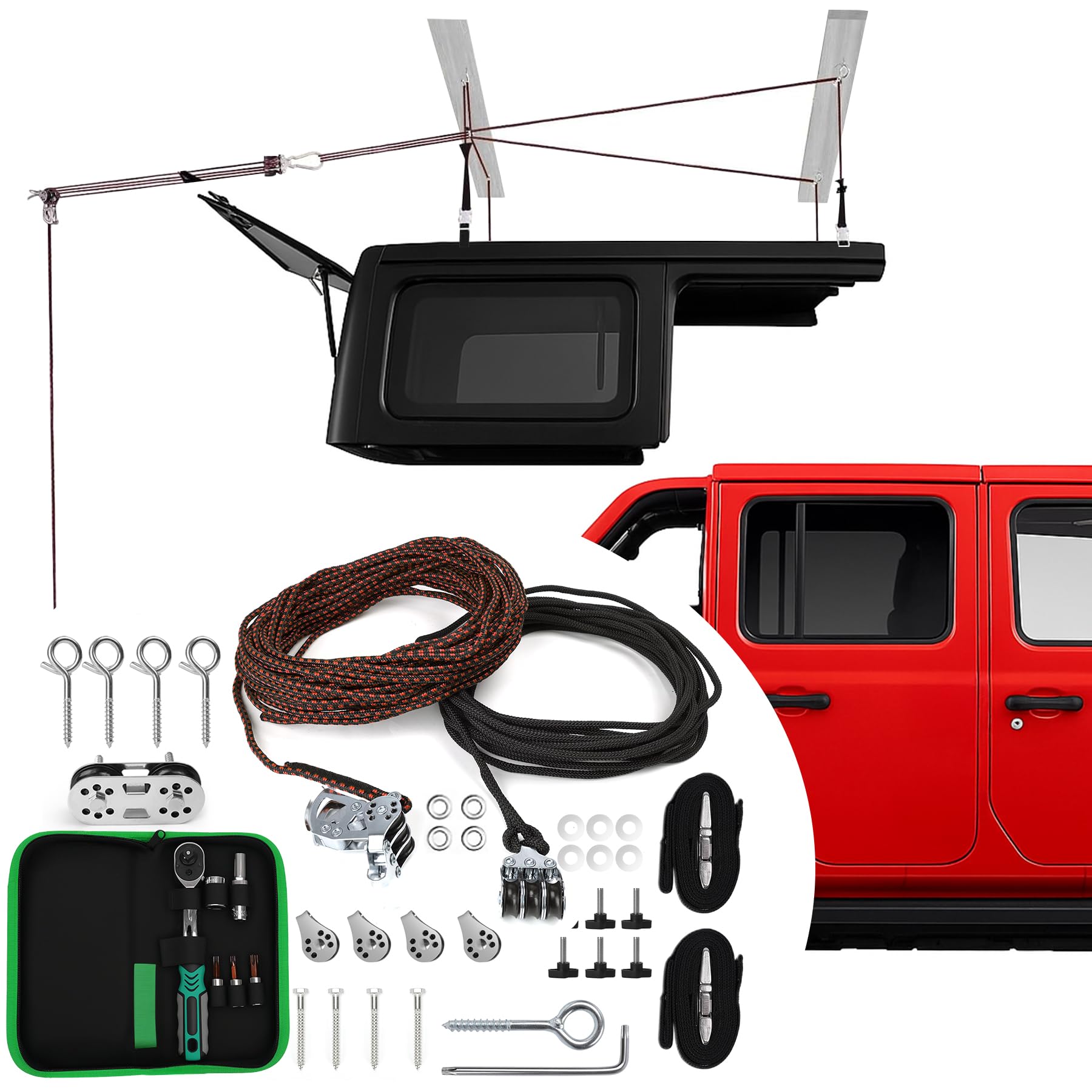 Photo 1 of Upgraded Hardtop Removal Lift with Removal Tool Kit,Compatible with All Jeep Wrangler JK JL Models,Easy One-Person Operation Roof Hardtop Hoist with Anti-Drop System,Supports 8-16 ft Ceiling,6 T Knobs
