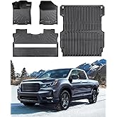 Floor Mats & 5.3FT Truck Bed Mat for Honda Ridgeline 2017-2024 2025 2026, All Weather Protector Heavy Duty TPE Rubber Waterproof Anti-Slip Tech Car Interior Accessories 2018 2019 2020 2021 2022 2023