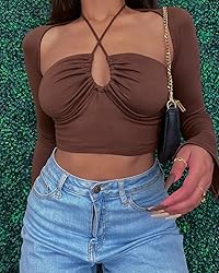 KERPELLY Women's Sexy Halter Criss Cross Tie Up
