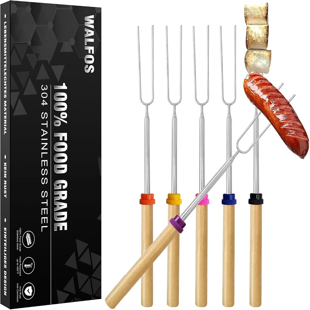 Walfos Marshmallow Toasting Forks 6PCS Telescoping Extendable Campfire BBQ