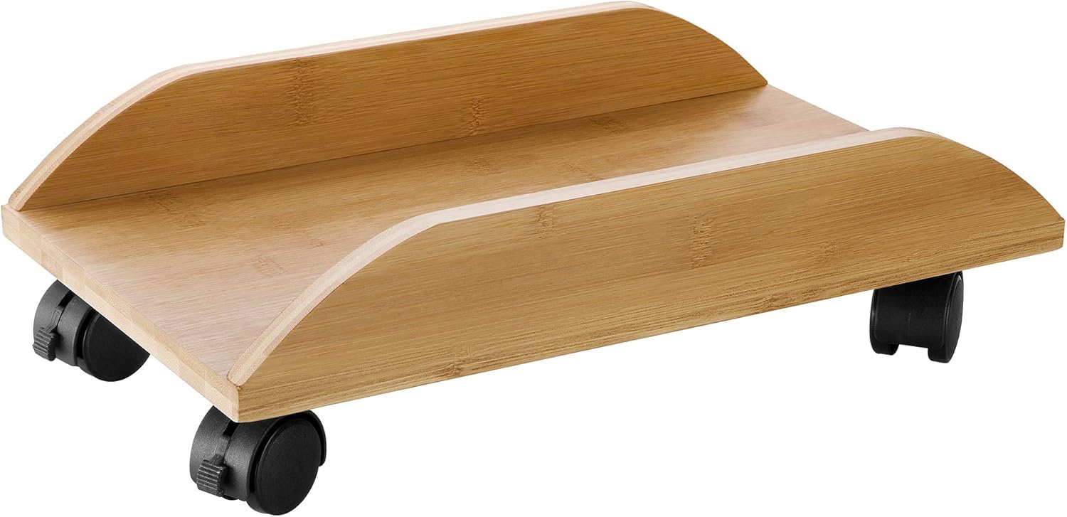 BALANBO CPU Stand PC Cart Computer Bamboo CPU Holder Tower Stand with Baffle with 4 Caster Rolling Wheels with Wheels Under Desk(Natural） : Office Products
