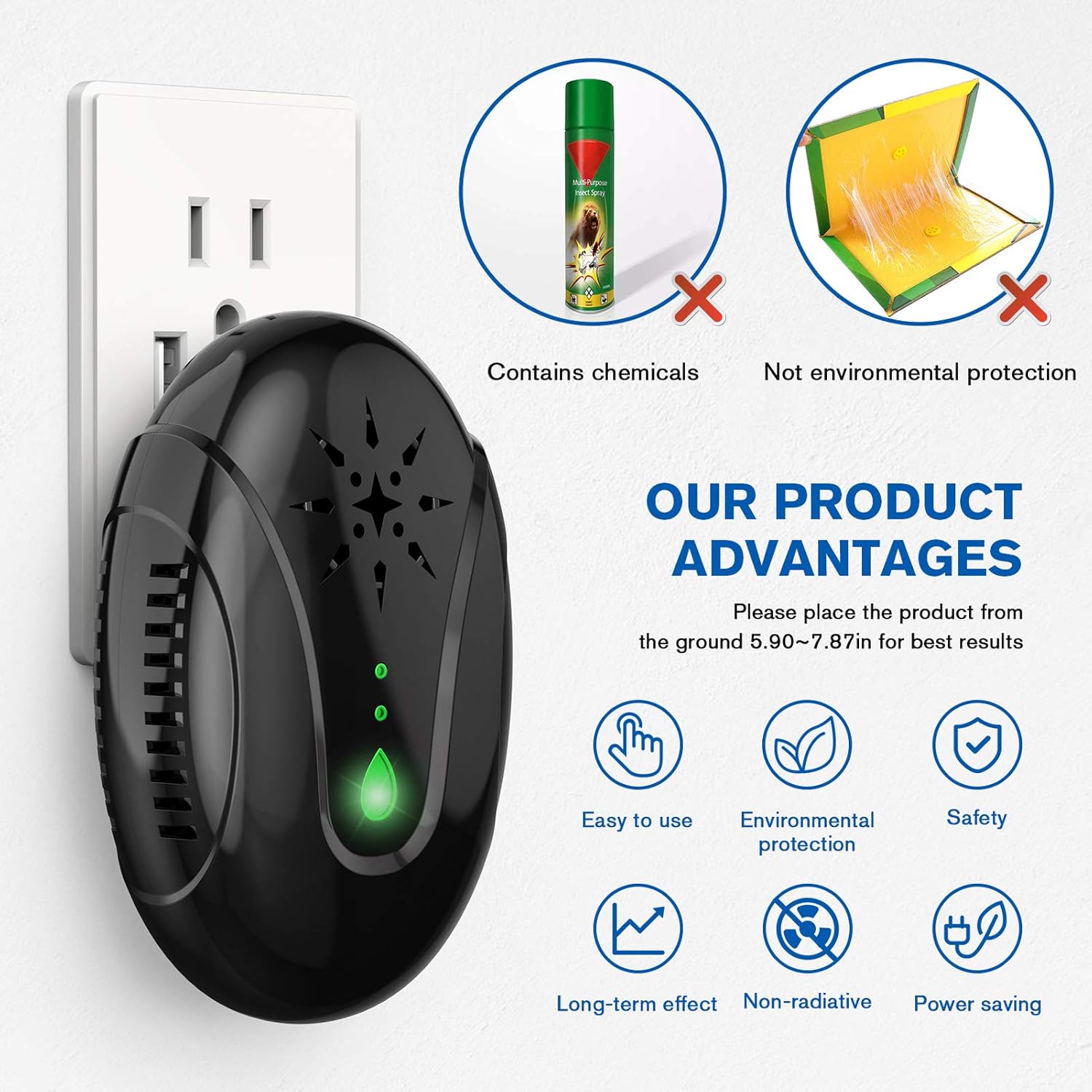 AIGOO Ultrasonic Pest Repeller, Safe for Children & Pets, Suitable for Rats, Ants, Mosquitoes, Cockroaches, etc.Easy to Use : Garden & Outdoor