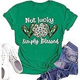 St. Patrick's Day Shirts for Women Shamrock Heart Graphic Tees St Patty's Lucky T-Shirt Irish Tops