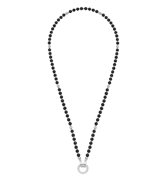 Jewels by Leonardo DARLIN'S Damen-Halskette Carolina schwarz, Edelstahl mit schwarzen Cat-Eye- und Edelstahl-Perlen, Clip & M