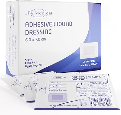 JFA Medical Pack of 25 Adhesive Wound Dressings 60mm x 70mm