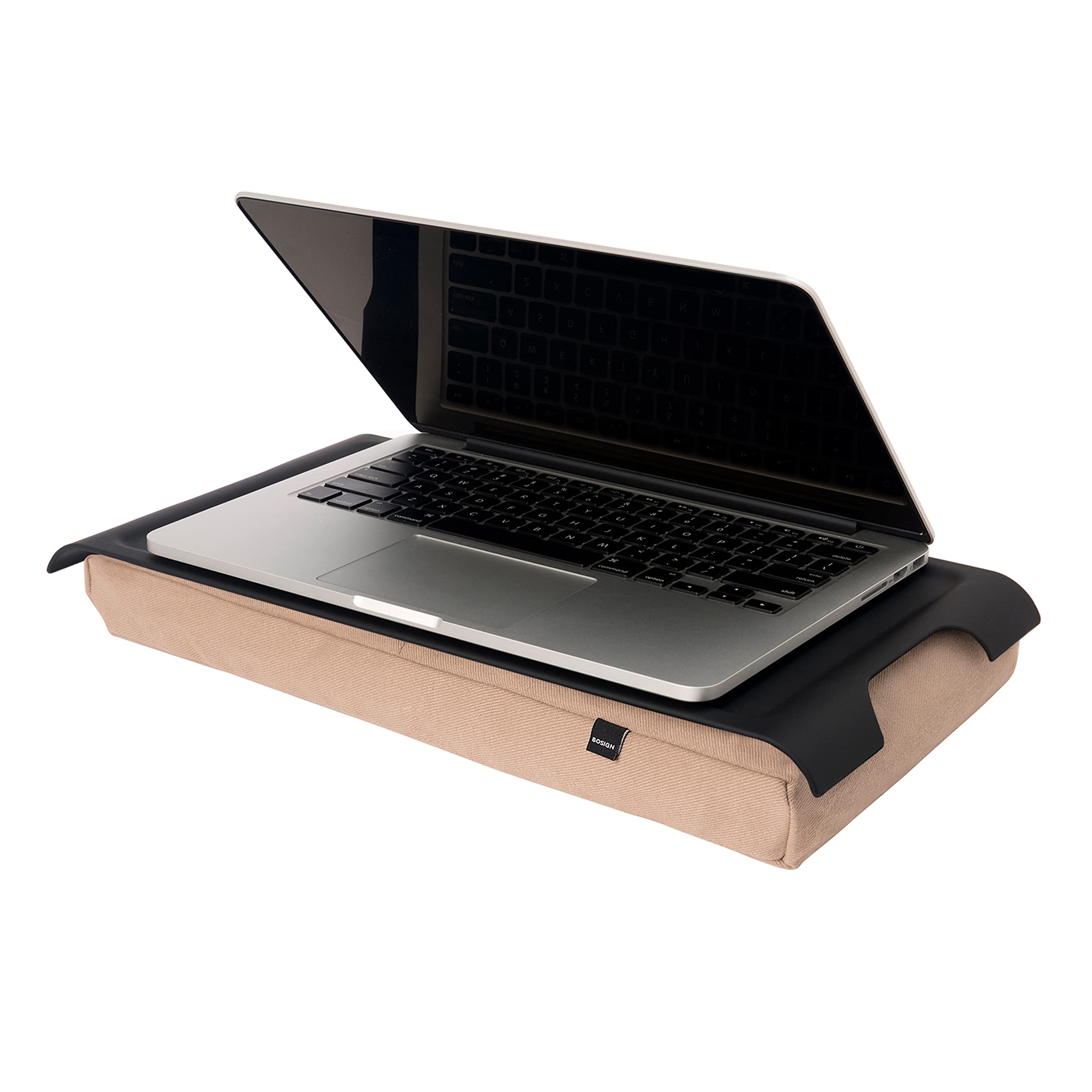 Bosign Laptray with bean bag cushion. Portable Lap desk for Laptop, Breakfast, Dinner. Non-slip tray. Washable, removable cushion cover. Plastic tray. Brown cushion. MINI (43x23x6,5 cm)