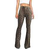 KDF Women's Leopard Jeans Cheetah Print Jeans for Women High Waist Bell Bottom Trendy Nashville Animal Print Flare Pants