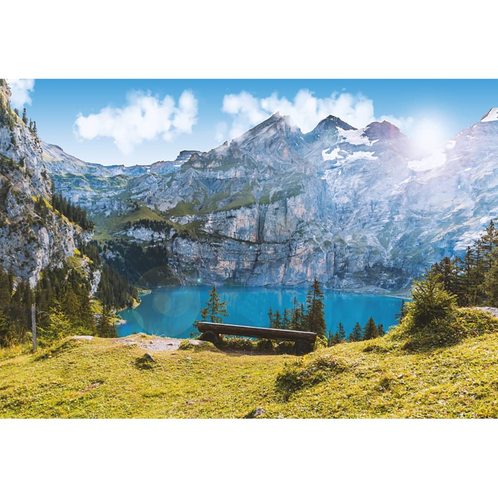 Aoihrraan 3x2m Mountain And Lake Landscape Backdrop Famous Swiss Water Landscape Blue Sky White Clouds Photography Background Fish Tank Decor Outdoor Party Kids Adult Portrait Photo Studio Props