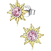 ChicSilver 925 Sterling Silver Earrings Dainty Sun Earrings Small Round Birthstone Earring for Women
