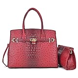 2 Pieces Set Ostrich Embossed Leather Satchel with