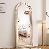 CASSILANDO Full Length Mirror Arched 65"x24" Wood Wall Full Length Distressed Large Floor Mirror for Living Room, Bedroom, Entrance.(Weathering White