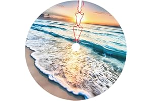 JIEKENMO Beach Ocean Sun Set Landscape 36 Inch Christmas Tree Skirt Carpet Mat Funny Party Soft Cover Mat Decor Supplies for Xmas Halloween Decorations Occasion Farmhouse