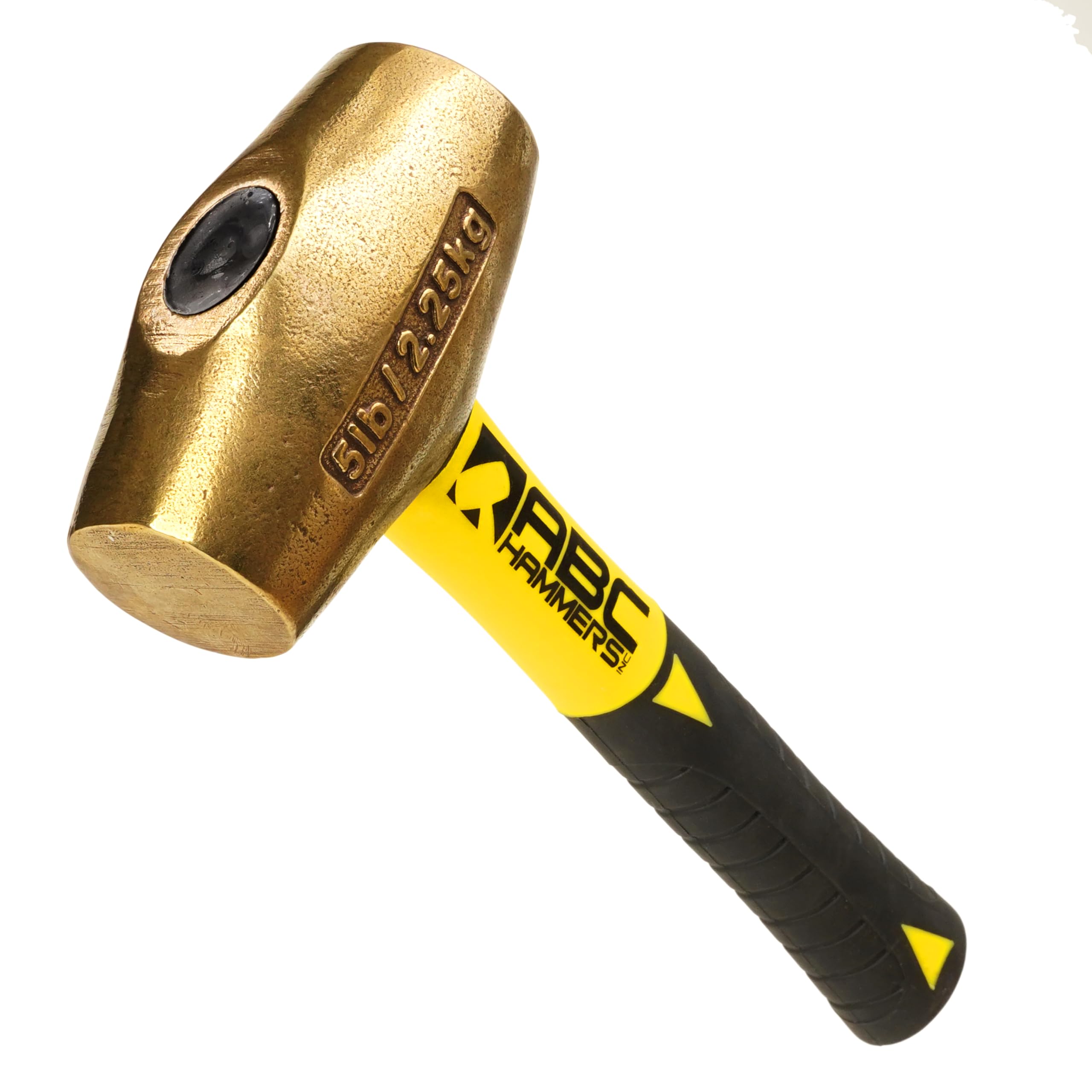ABC HAMMERS Brass Drilling Hammer - 5 lb. Non-Sparking Hammer with 8" Fiberglass Handle & Double Faced Head - ABC5BFS