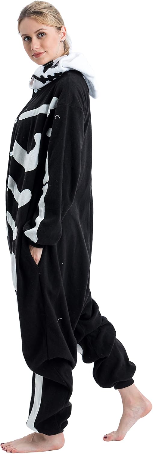 Spooktacular Creations Unisex Adult Pajama Plush Onesie One Piece Skeleton Costume: Clothing
