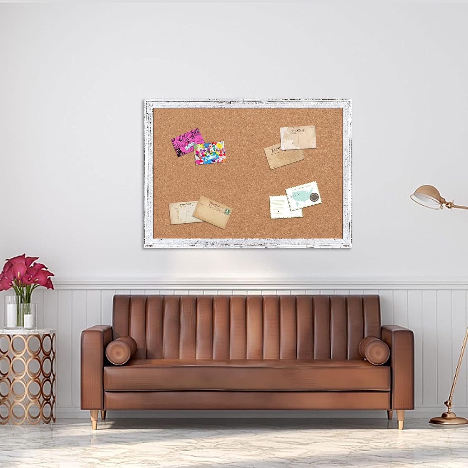 AMUSIGHT Cork Board with White Rustic Frame, Bulletin Board for Wall, 36 x 24 Inches, Perfect for Home, School, Office : Office Products