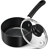 MICHELANGELO Nonstick 1 Quart Saucepan with Lid, Ceramic Small Sacuce pan, Easy to clean, Non-Toxic Saucepans, 1QT, Black