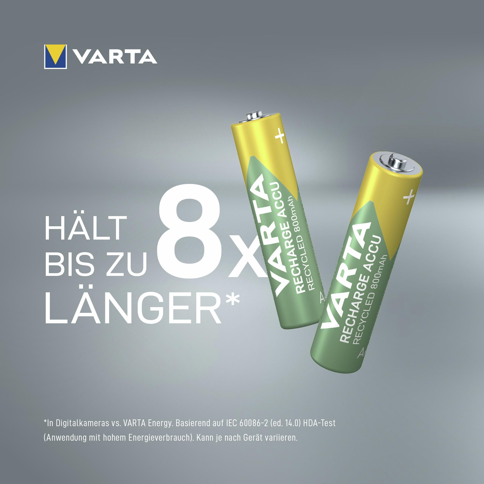 VARTA Batterien AAA, wiederaufladbar, 4 Stück, Recharge Accu Recycled, 800 mAh Ni-MH Akku, aus 25 % recyceltem Material, vorgeladen, sofort einsatzbereit 5