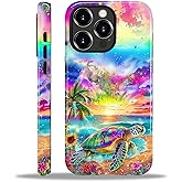MQJCYB Compatible with iPhone 12 Pro Max Case - Hybrid Heavy Duty 2 in 1 Full Body Rugged Shockproof Protection Glossy Case for iPhone 12 Pro Max - Sea Turtle Sunflowers