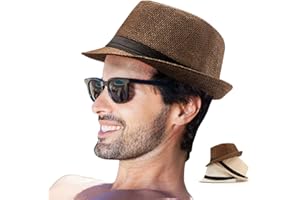 LADYBRO Straw Fedora Hats for Men Summer Short Brim Trilby Sunhat for Travel (Pack of 3)