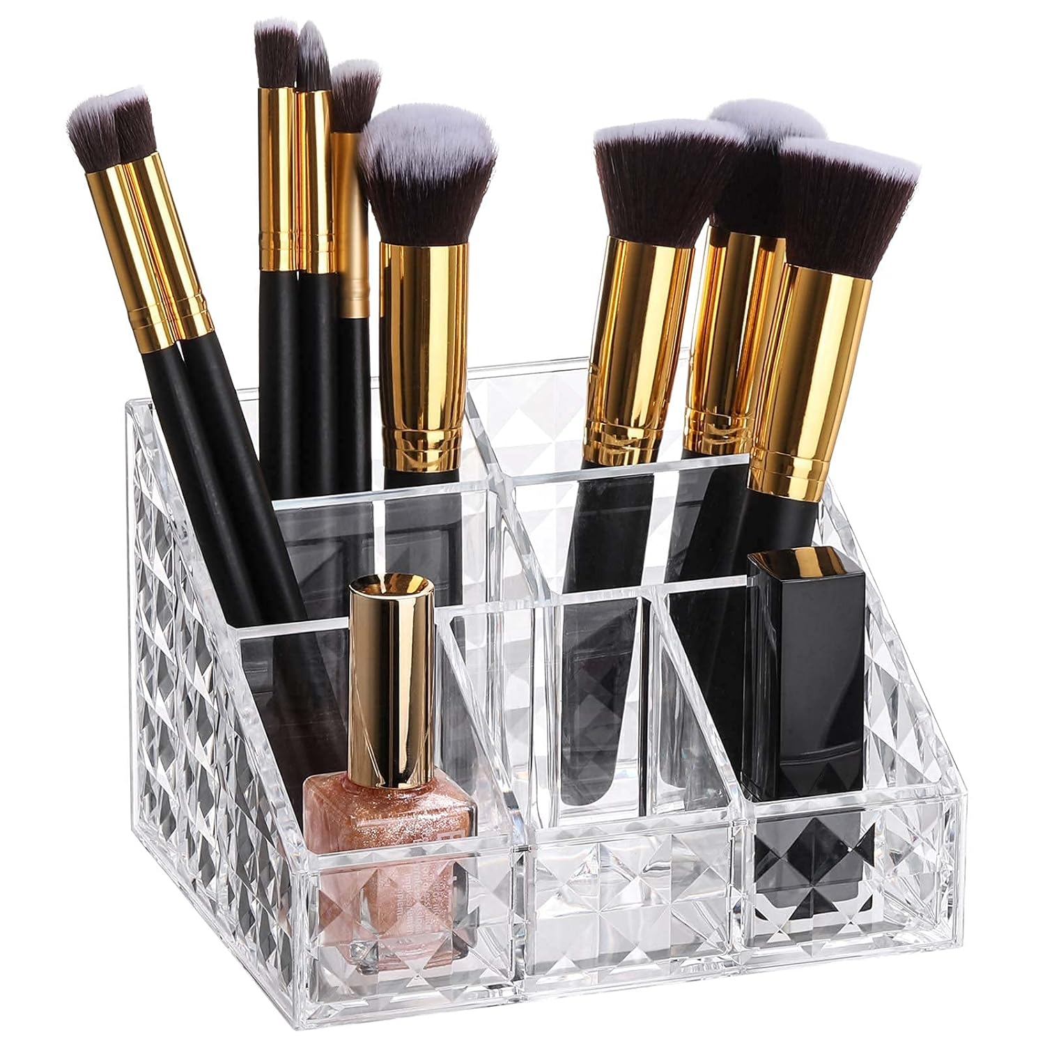 Clear Makeup Organizer Brush Holders 7-Compartment Cosmetics Display Case Storage for Vanity Countertop: Beauty