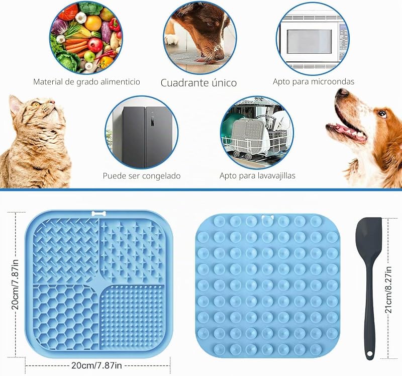 Alfombrilla de Lamer para Perros y Gatos con Ventosas, 1 Paquete de Alfombrilla de Lamer Cuadrada de Alimentación Lenta para Perros para Alivio de la Ansiedad y el Aburrimiento, Juguetes para