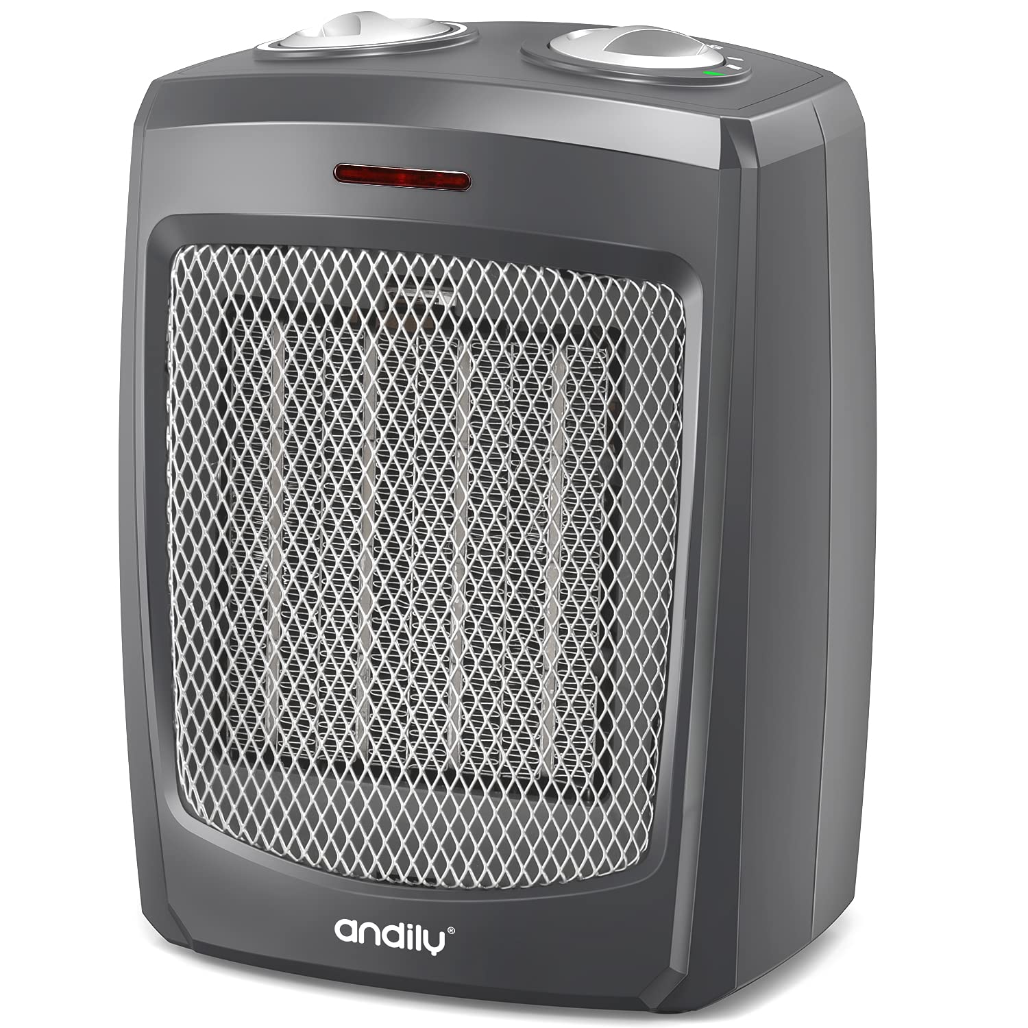andily Space Heater Electric Heater for Home and Office Ceramic Small Heater with Thermostat, 750W/1500W (Grey)