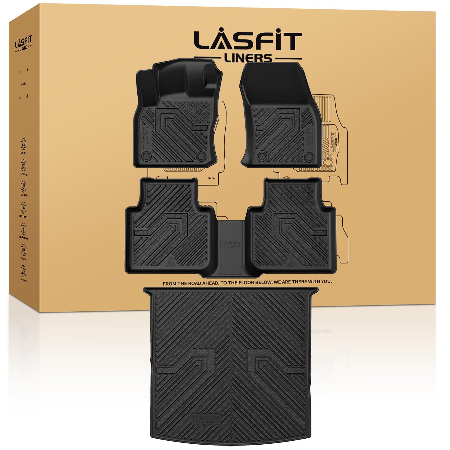 Photo 1 of LASFIT Floor & Cargo Mats for Volkswagen Tiguan 2018 2019 2020 2021 2023 2024 (Fit 5 Seats), All Weather TPE Custom Fit Floor Liners for 1st & 2nd Rows & Trunk Mats for VW Tiguan Accessories, Black