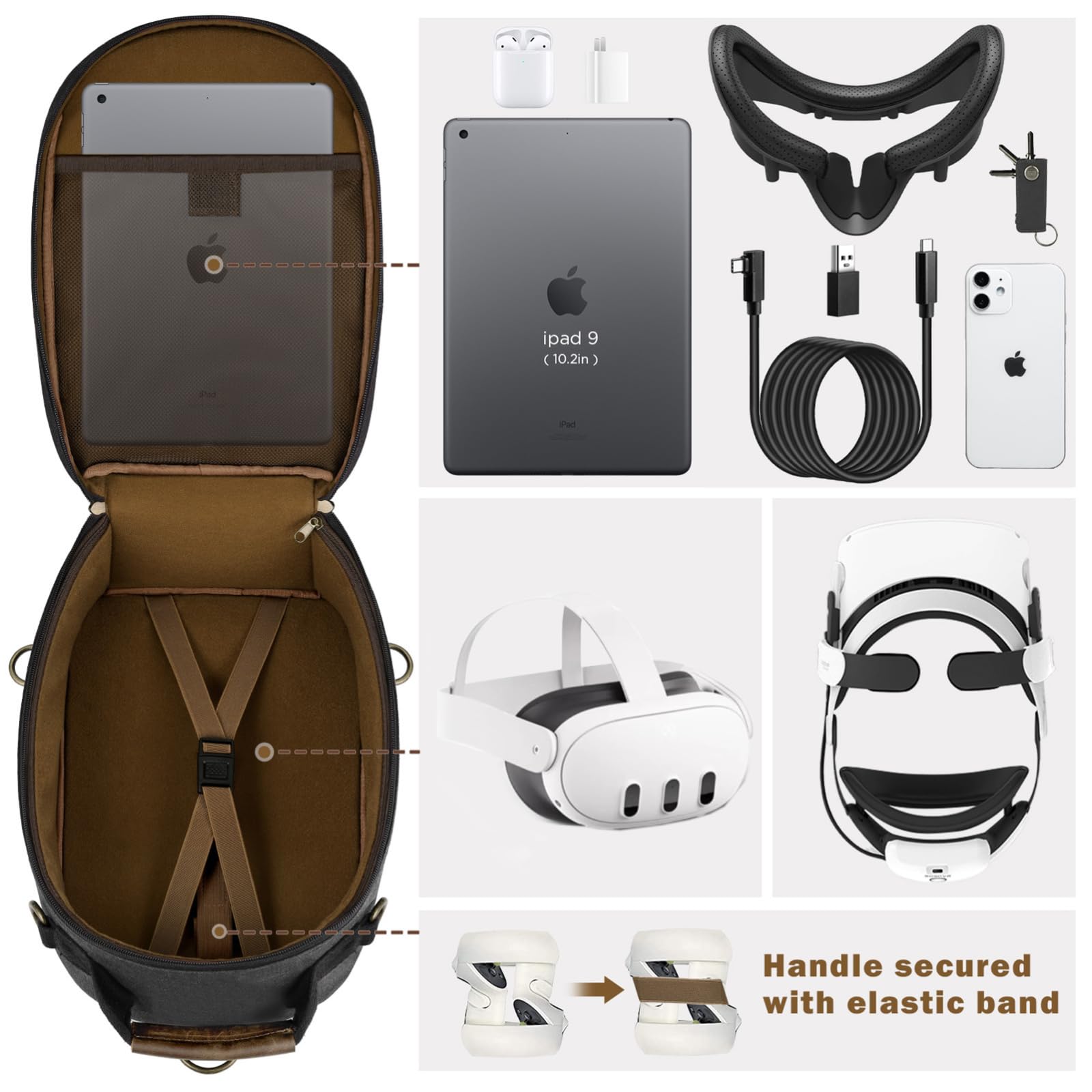 SMRITI Hard Carrying Case Compatible with VR Headsets Virtual Reality and Touch Controllers Accessories, Large Portable Protection Backpack for Travel and Home Storage