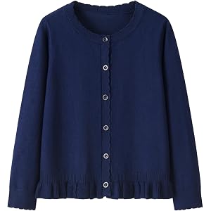 Yekaty Girls Cardigan Ruffle Long Sleeve Knit Button Up Sweater for School